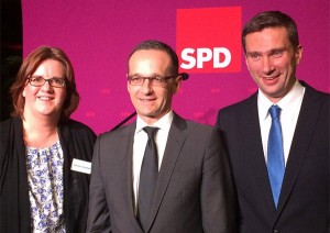 Kerstin Griese, Heiko Maas und Martin Dulig auf dem SPD-Empfang, der während der EKD-Synode stattfand.